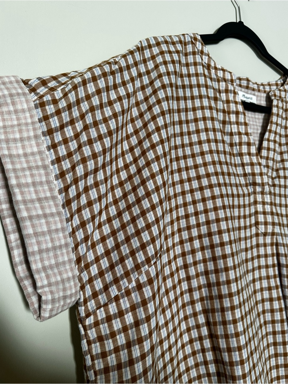 Madewell Gingham Relaxed Tunic in Brown and White by
